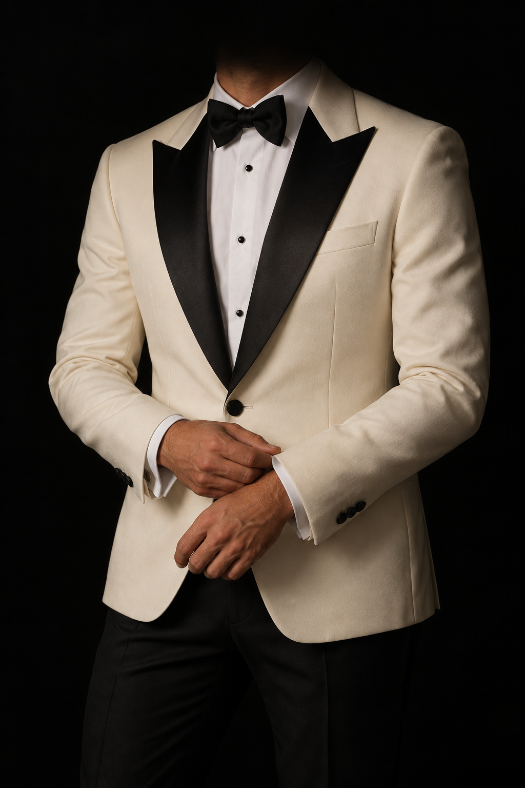 The Occasion: Ivory jacket · Contrast trousers tuxedo on a human model